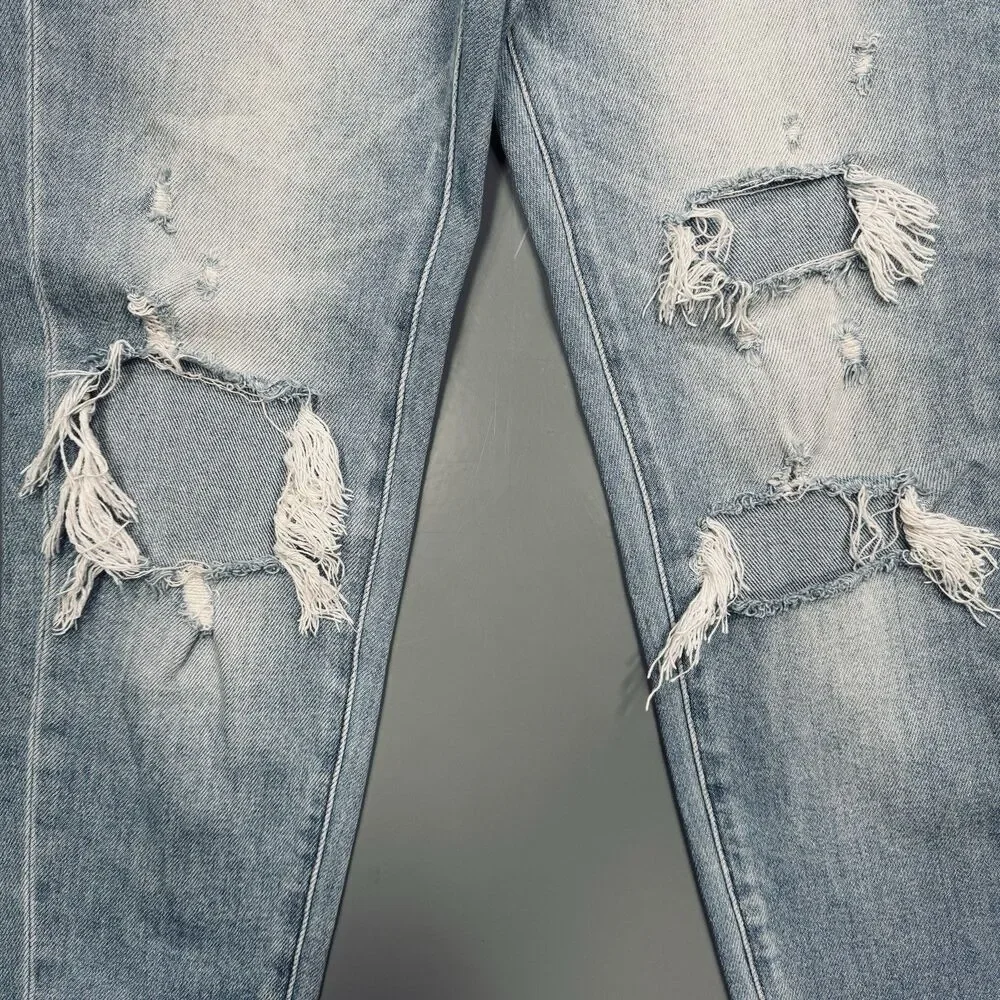 KanCan High Rise Jeans 5/26 (27x29) Blue Distressed Holes Tapered Denim Juniors